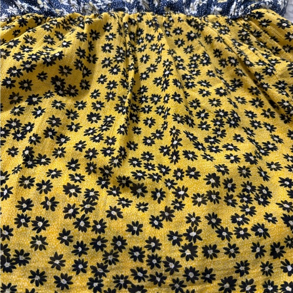 J Jill Butter Yellow and Blue Floral Double Layer Cotton Mini Skirt with Smocked - Picture 6 of 11